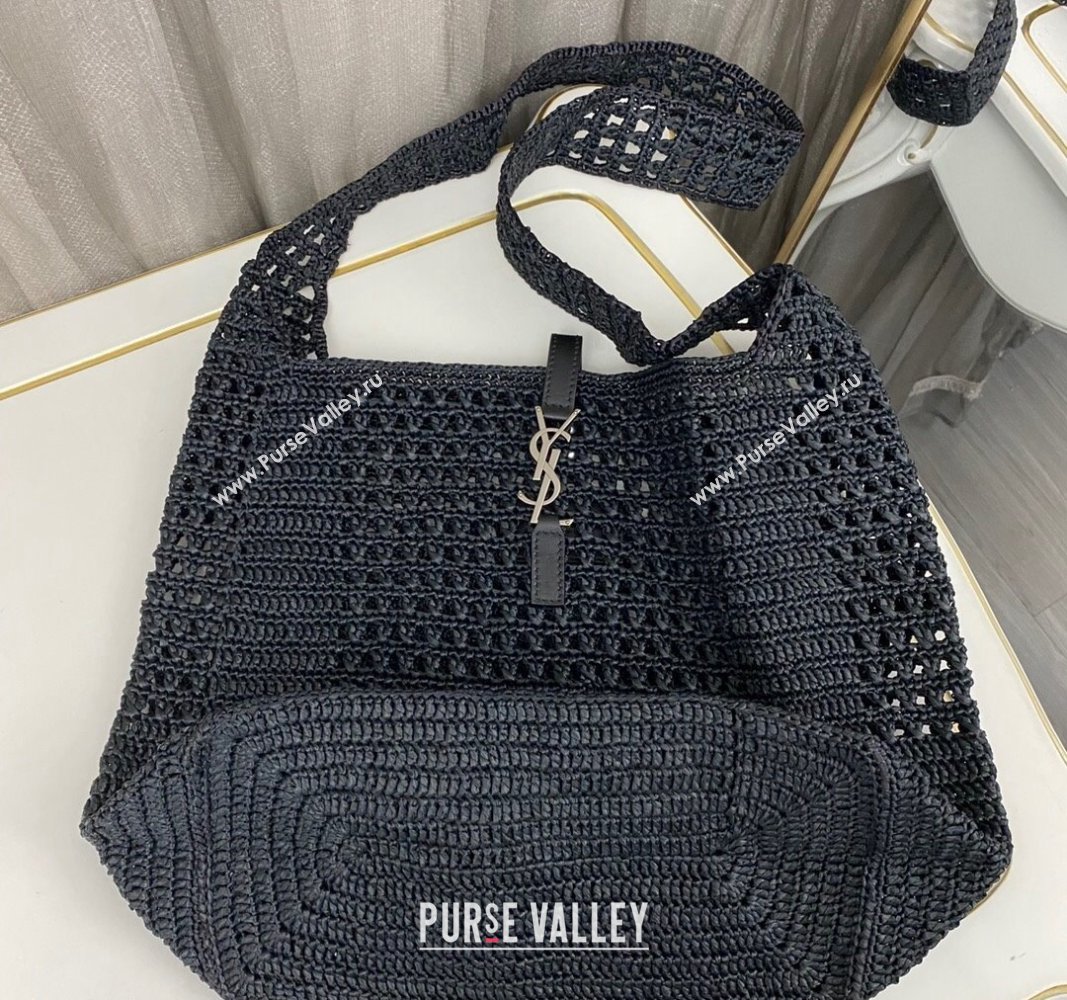 Saint Laurent LE 5 À 7 Tote Bag in Crochet Straw Black 2024 690941 (nana-240622011)