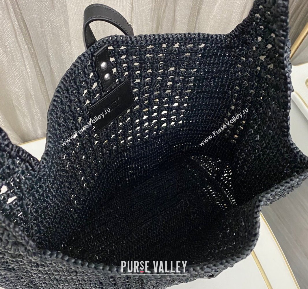 Saint Laurent LE 5 À 7 Tote Bag in Crochet Straw Black 2024 690941 (nana-240622011)