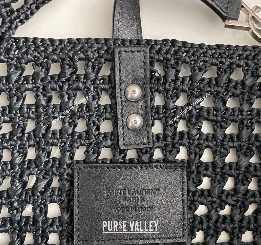 Saint Laurent LE 5 À 7 Tote Bag in Crochet Straw Black 2024 690941 (nana-240622011)