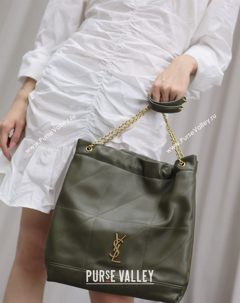 Saint Laurent Jamie 4.3 Pochon Shopping Bag in Lambskin Green 2024 781666 (YY-240622014)