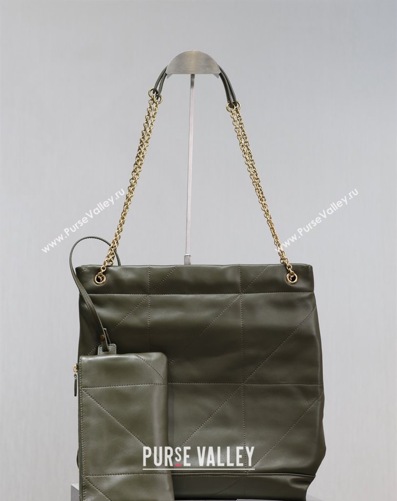 Saint Laurent Jamie 4.3 Pochon Shopping Bag in Lambskin Green 2024 781666 (YY-240622014)