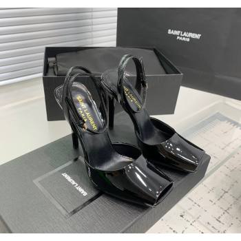 Saint Laurent Patent Leather High Heel Sandals 10cm with Open Toe Black 2024 0704 (KER-240704085)