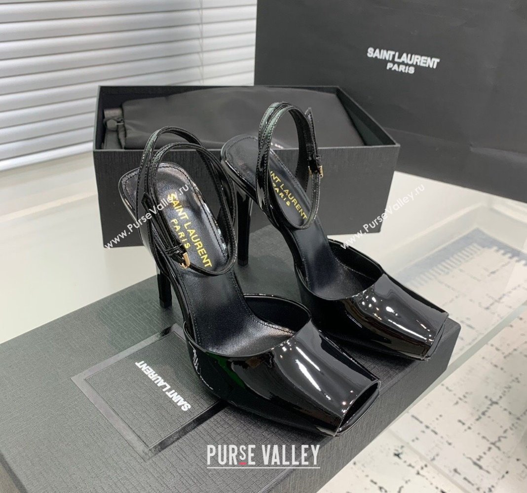 Saint Laurent Patent Leather High Heel Sandals 10cm with Open Toe Black 2024 0704 (KER-240704085)