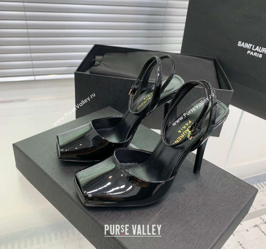 Saint Laurent Patent Leather High Heel Sandals 10cm with Open Toe Black 2024 0704 (KER-240704085)