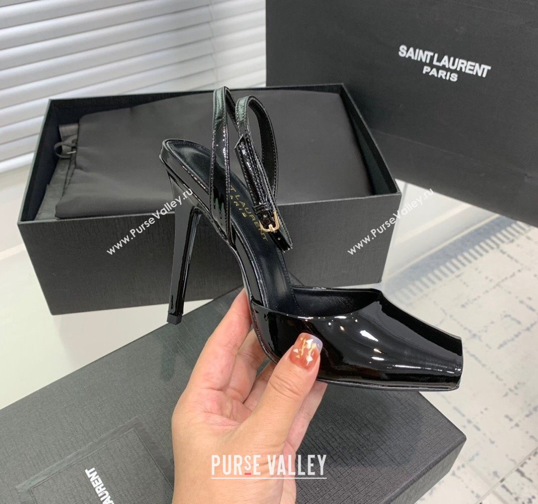 Saint Laurent Patent Leather High Heel Sandals 10cm with Open Toe Black 2024 0704 (KER-240704085)