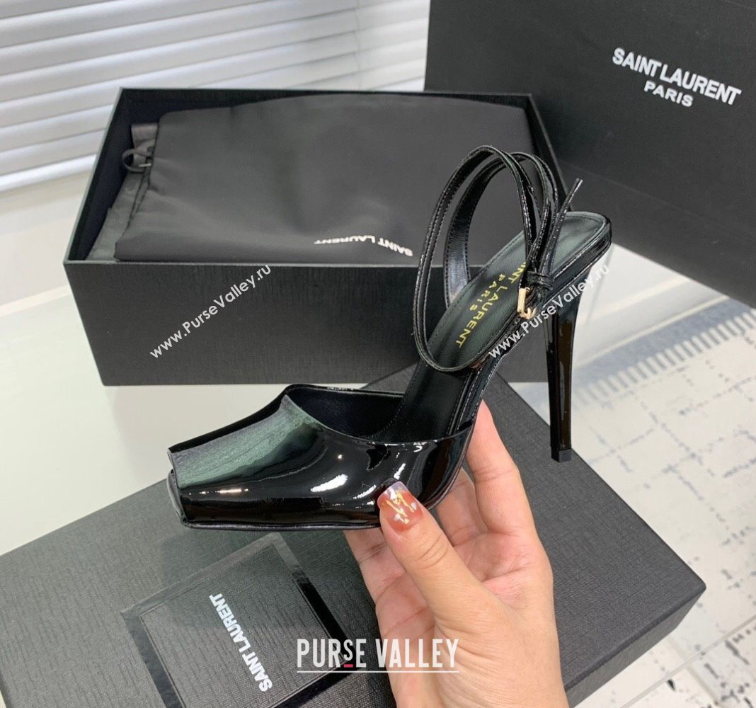 Saint Laurent Patent Leather High Heel Sandals 10cm with Open Toe Black 2024 0704 (KER-240704085)