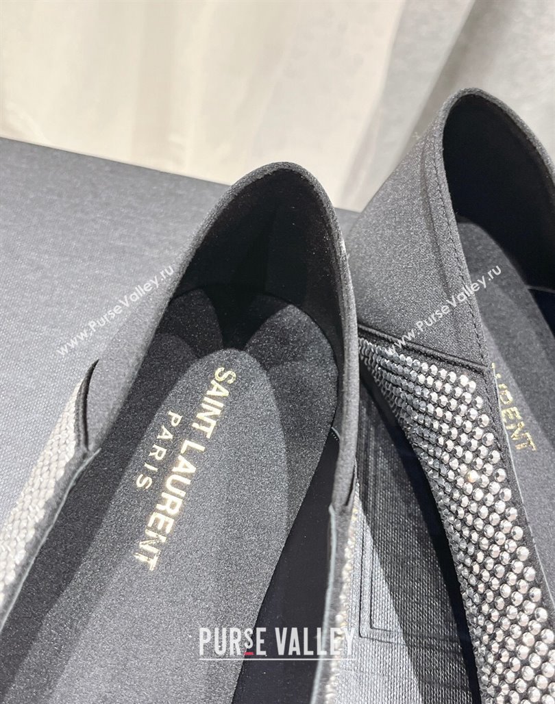 Saint Laurent Nour Pointed Flat Slippers in Strass Allover Silver 2024 (MD-240704094)