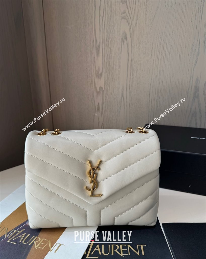 Saint Laurent Loulou Small Bag in Y Matelasse Leather 494699 White/Gold 2024 TOP (hongs-240713001)