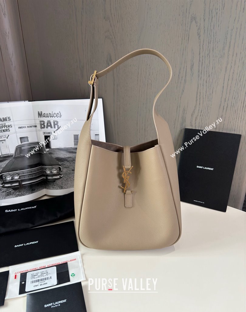 Saint Laurent LE 5 À 7 Soft Small Hobo Bag in Grained Leather 713938 Beige 2024 TOP (hongs-240713006)