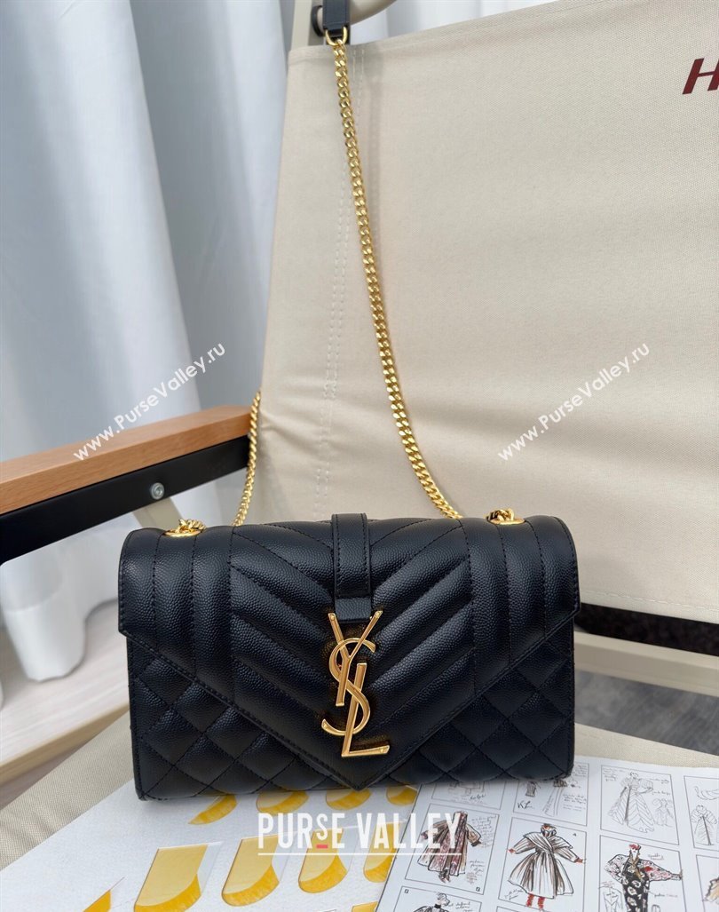 Saint Laurent Envelope Small Bag in Grained Leather 600195 Black/Gold 2024 TOP (Hongs-240803030)