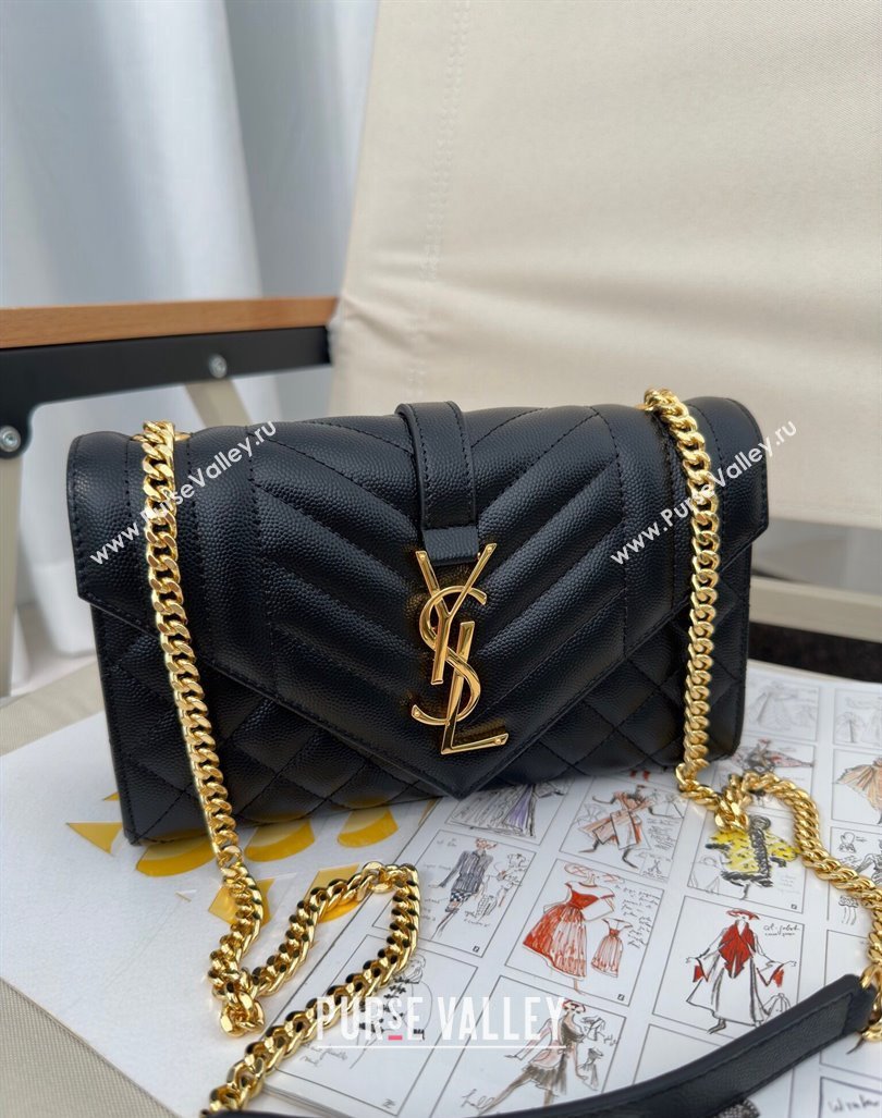 Saint Laurent Envelope Small Bag in Grained Leather 600195 Black/Gold 2024 TOP (Hongs-240803030)