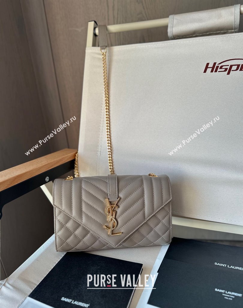 Saint Laurent Envelope Small Bag in Grained Leather 600195 Light Grey 2024 TOP (Hongs-240803031)