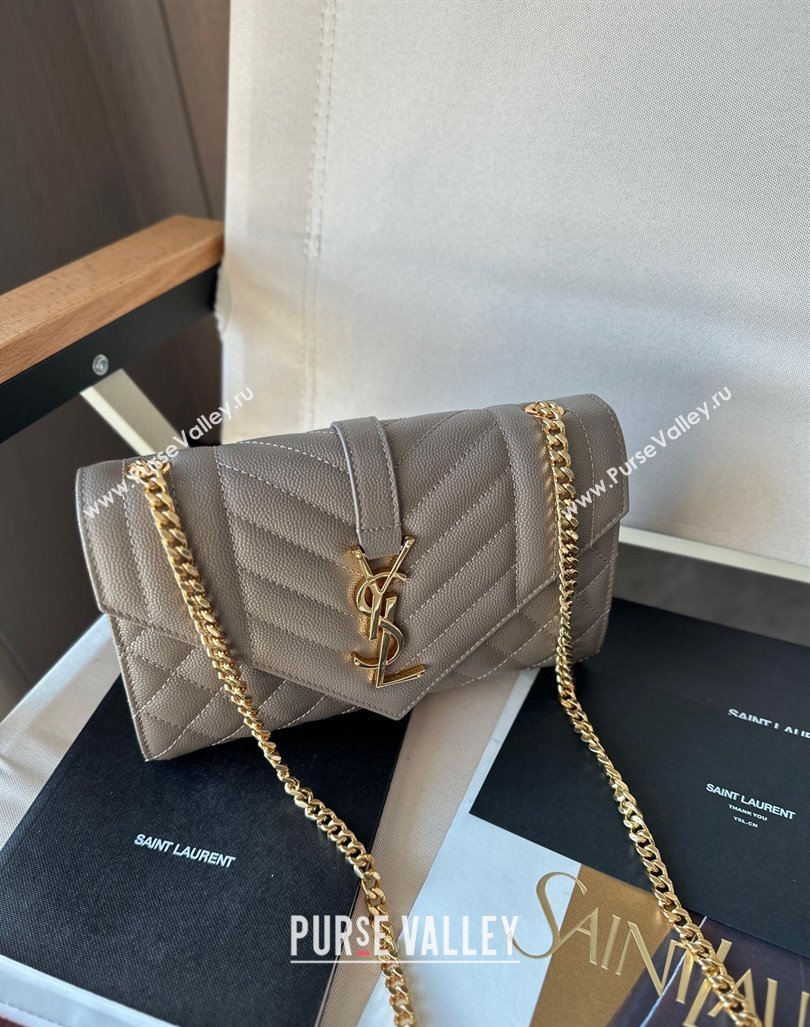 Saint Laurent Envelope Small Bag in Grained Leather 600195 Light Grey 2024 TOP (Hongs-240803031)