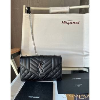 Saint Laurent Envelope Small Bag in Grained Leather 600195 Black/Silver 2024 TOP (Hongs-240803029)
