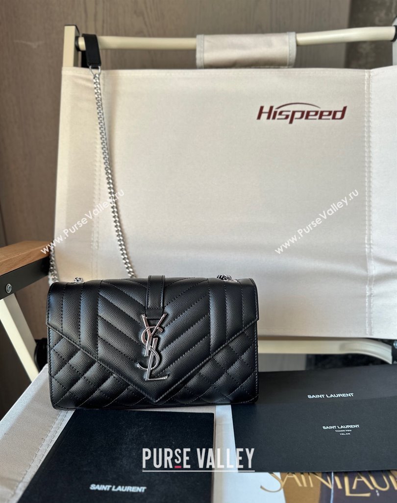 Saint Laurent Envelope Small Bag in Grained Leather 600195 Black/Silver 2024 TOP (Hongs-240803029)