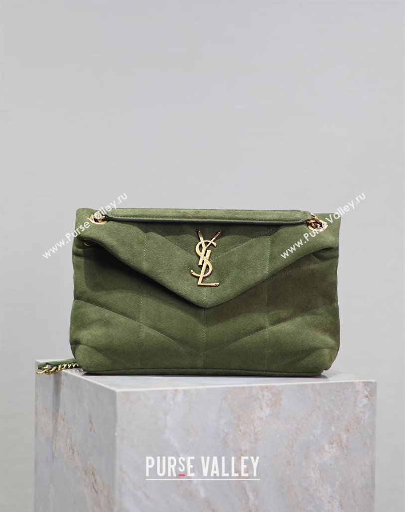 Saint Laurent Loulou Puffer Small Bag in Suede Green 577476 2024 0525 (YY-240803049)