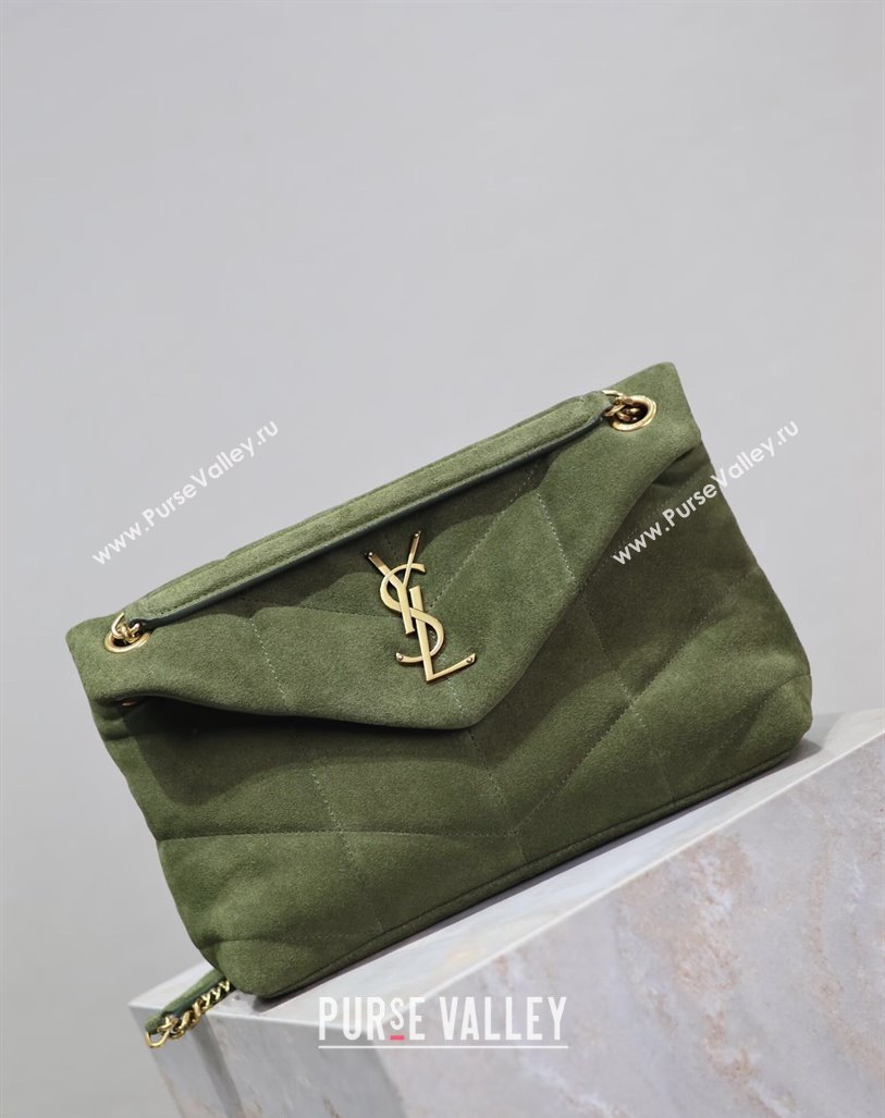 Saint Laurent Loulou Puffer Small Bag in Suede Green 577476 2024 0525 (YY-240803049)