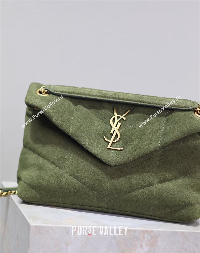 Saint Laurent Loulou Puffer Small Bag in Suede Green 577476 2024 0525 (YY-240803049)