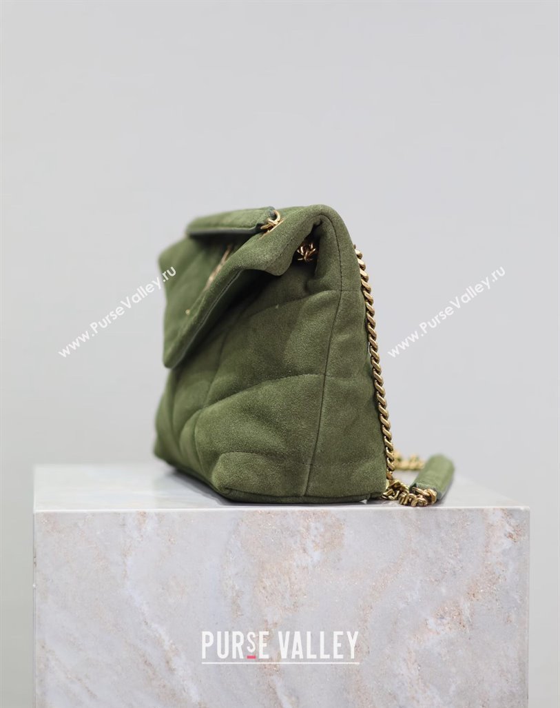 Saint Laurent Loulou Puffer Small Bag in Suede Green 577476 2024 0525 (YY-240803049)