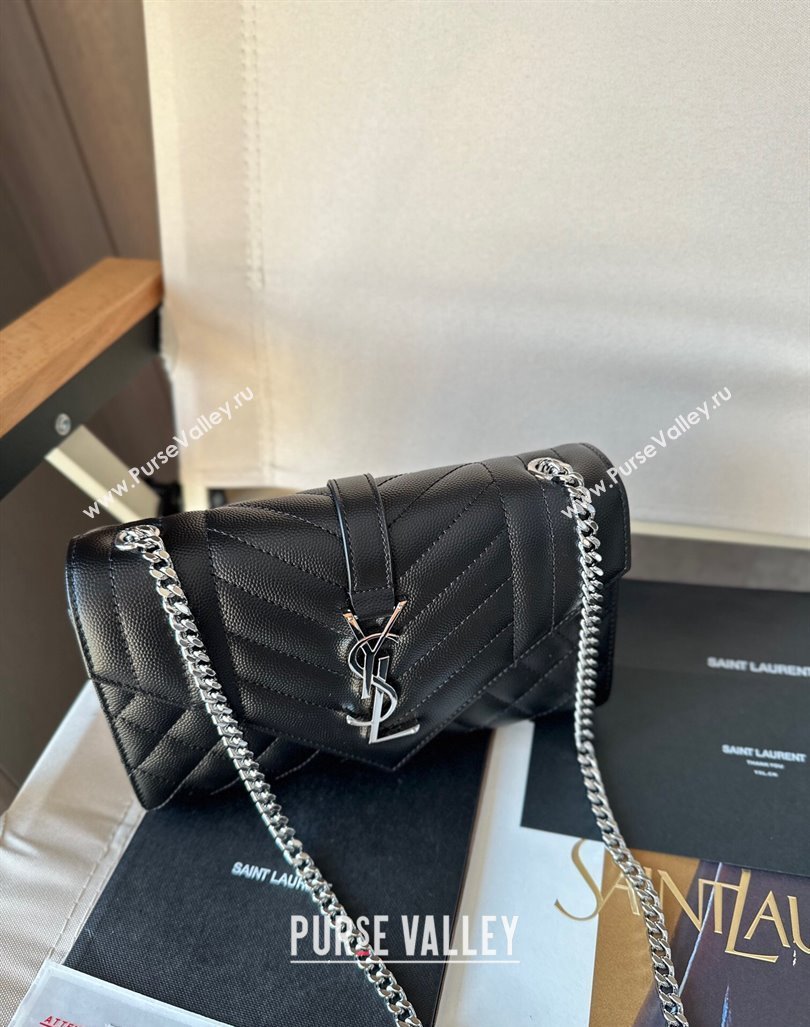 Saint Laurent Envelope Small Bag in Grained Leather 600195 Black/Silver 2024 TOP (Hongs-240803029)