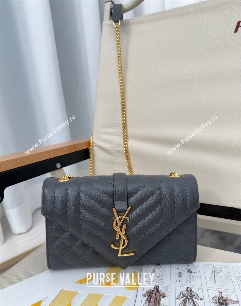 Saint Laurent Envelope Small Bag in Grained Leather 600195 Dark Grey 2024 TOP (Hongs-240803033)