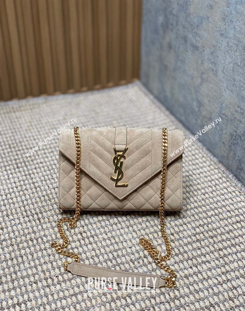 Saint Laurent Envelope Small Chain Bag in Suede Beige 526286 2024 (YY-240803053)