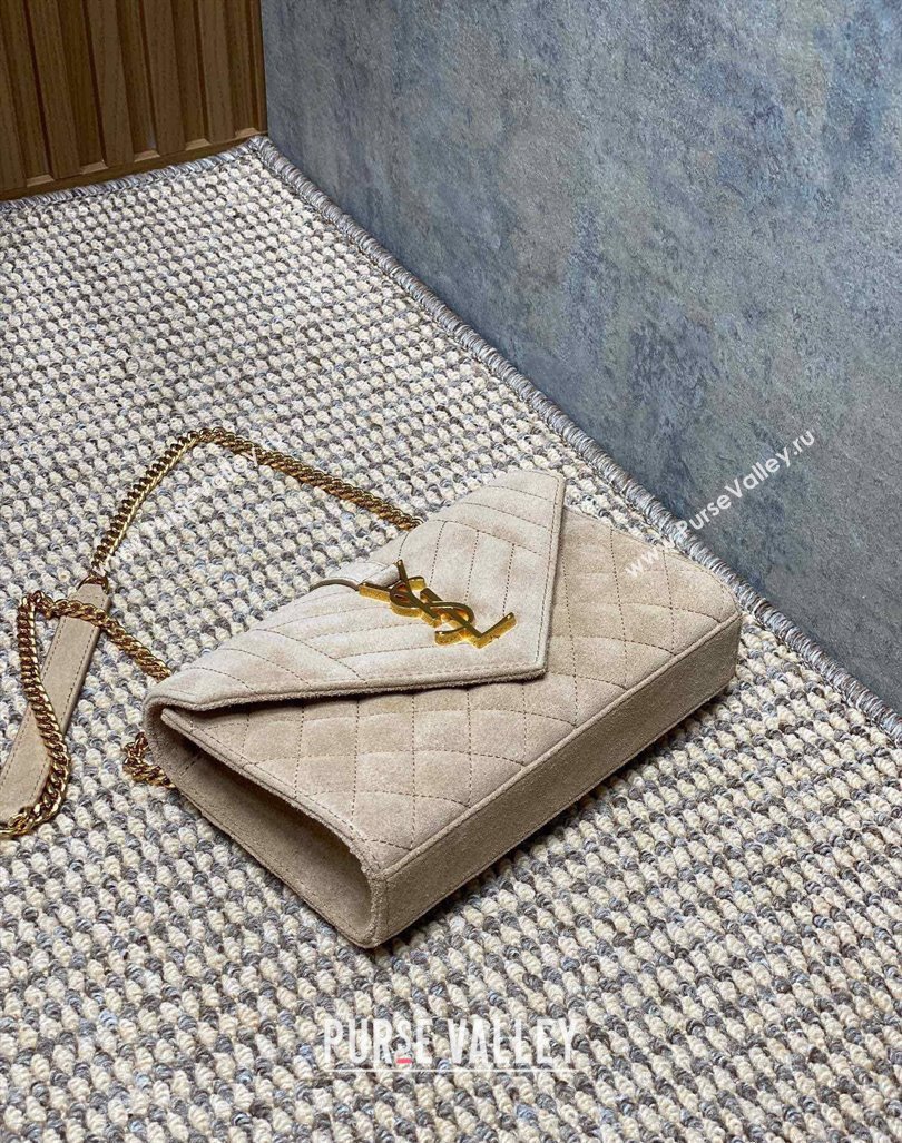 Saint Laurent Envelope Small Chain Bag in Suede Beige 526286 2024 (YY-240803053)