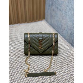 Saint Laurent Envelope Small Chain Bag in Grained Leather 526286 Khaki Green 2024 (YY-240803054)