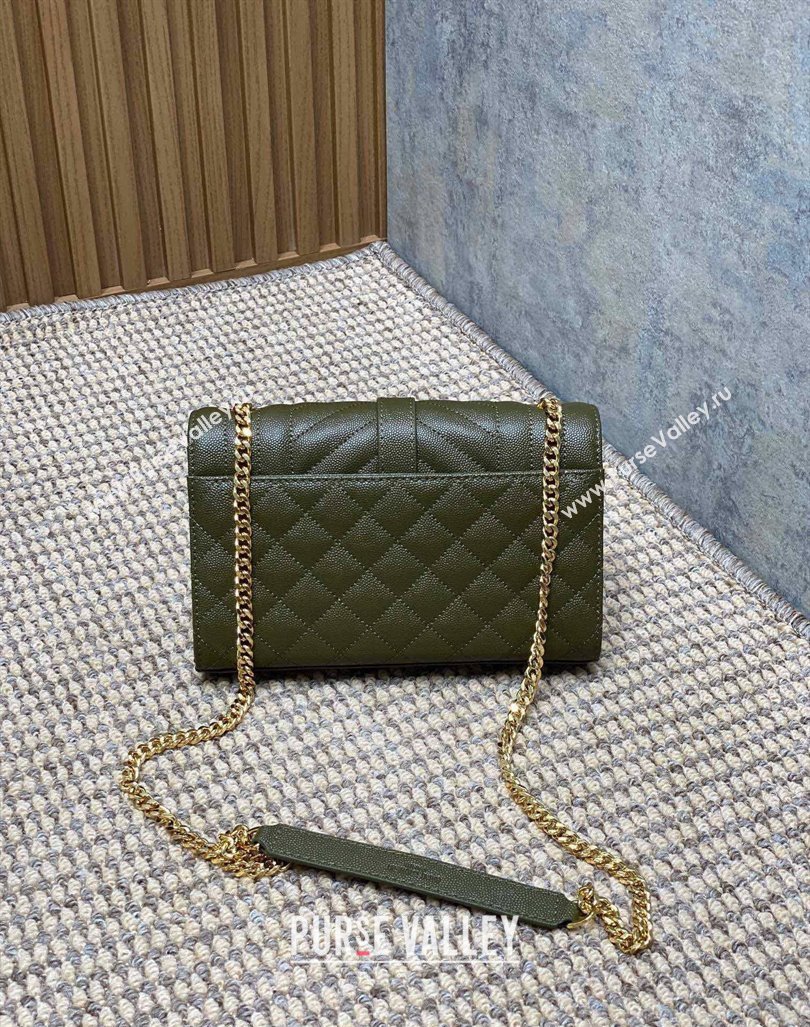 Saint Laurent Envelope Small Chain Bag in Grained Leather 526286 Khaki Green 2024 (YY-240803054)