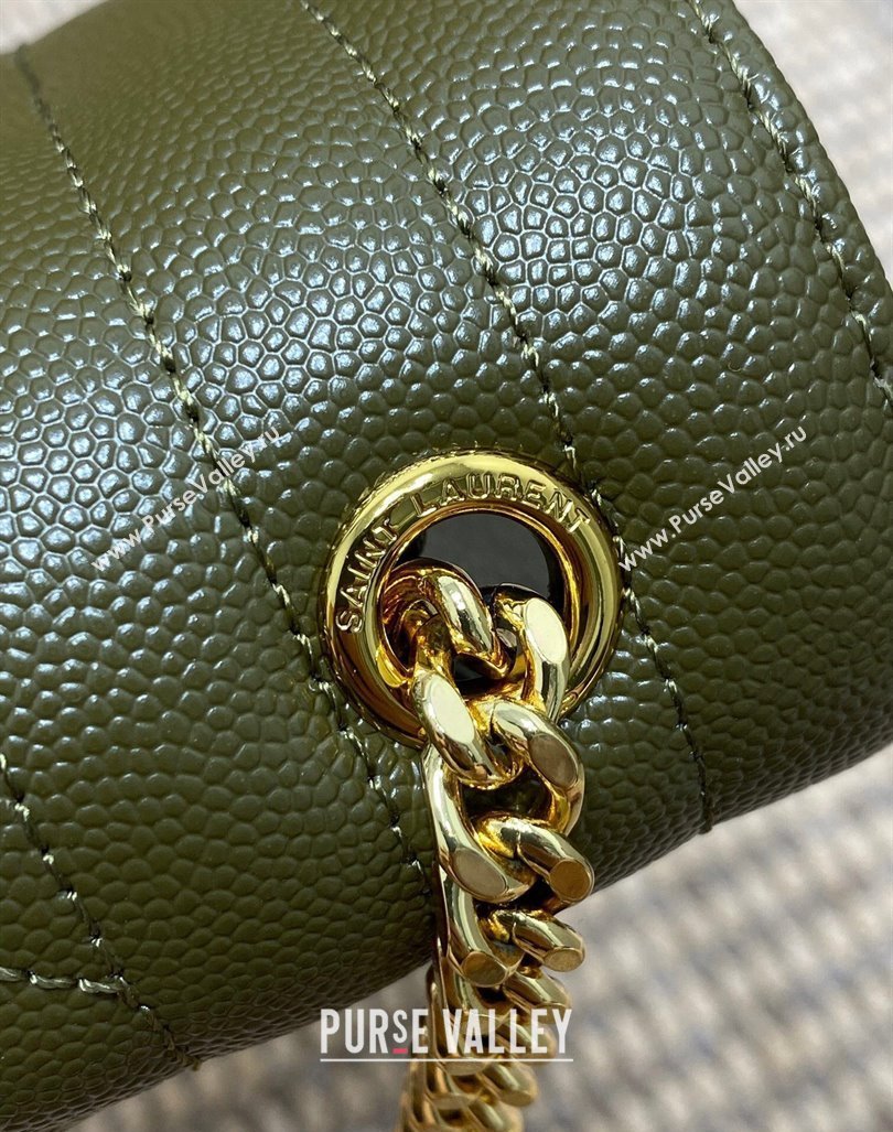 Saint Laurent Envelope Small Chain Bag in Grained Leather 526286 Khaki Green 2024 (YY-240803054)