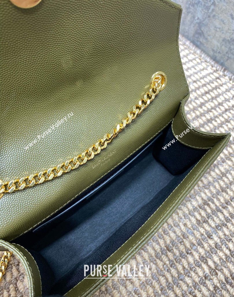 Saint Laurent Envelope Small Chain Bag in Grained Leather 526286 Khaki Green 2024 (YY-240803054)