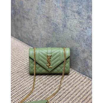 Saint Laurent Envelope Small Chain Bag in Grained Leather 526286 Avocado Green 2024 (YY-240803055)