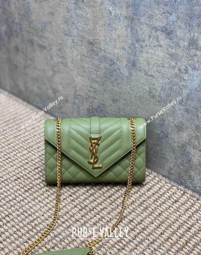 Saint Laurent Envelope Small Chain Bag in Grained Leather 526286 Avocado Green 2024 (YY-240803055)