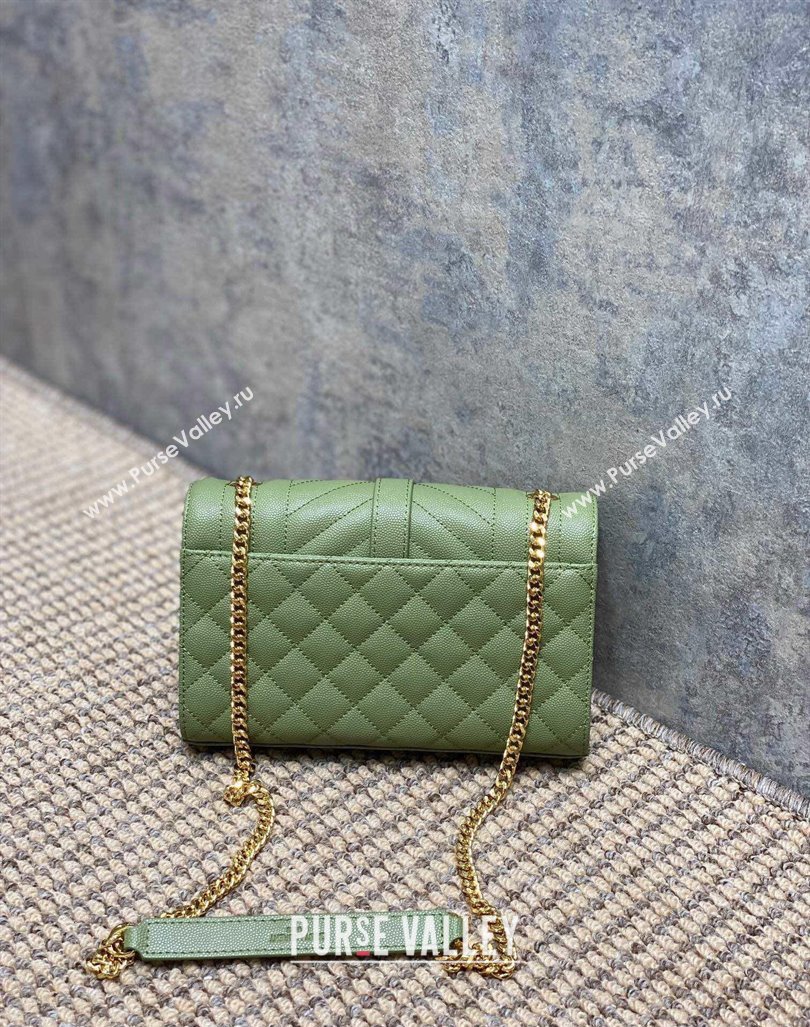 Saint Laurent Envelope Small Chain Bag in Grained Leather 526286 Avocado Green 2024 (YY-240803055)