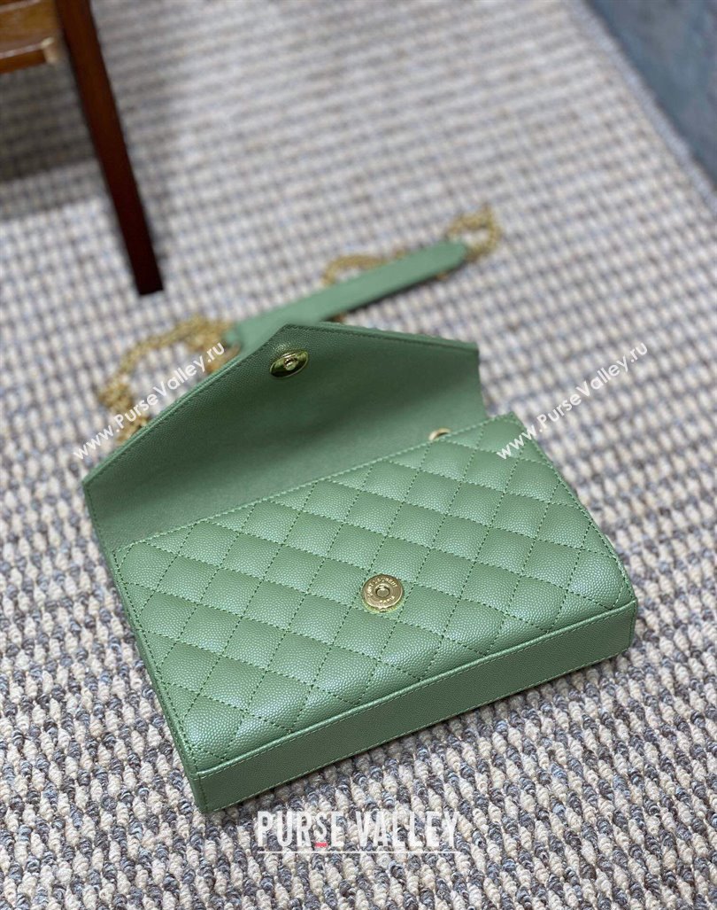 Saint Laurent Envelope Small Chain Bag in Grained Leather 526286 Avocado Green 2024 (YY-240803055)