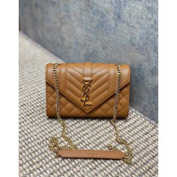 Saint Laurent Envelope Small Chain Bag in Grained Leather 526286 Brown 2024 (YY-240803056)