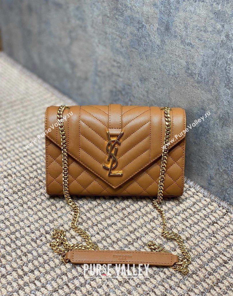 Saint Laurent Envelope Small Chain Bag in Grained Leather 526286 Brown 2024 (YY-240803056)