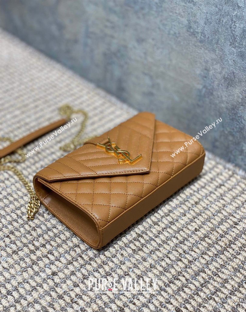 Saint Laurent Envelope Small Chain Bag in Grained Leather 526286 Brown 2024 (YY-240803056)