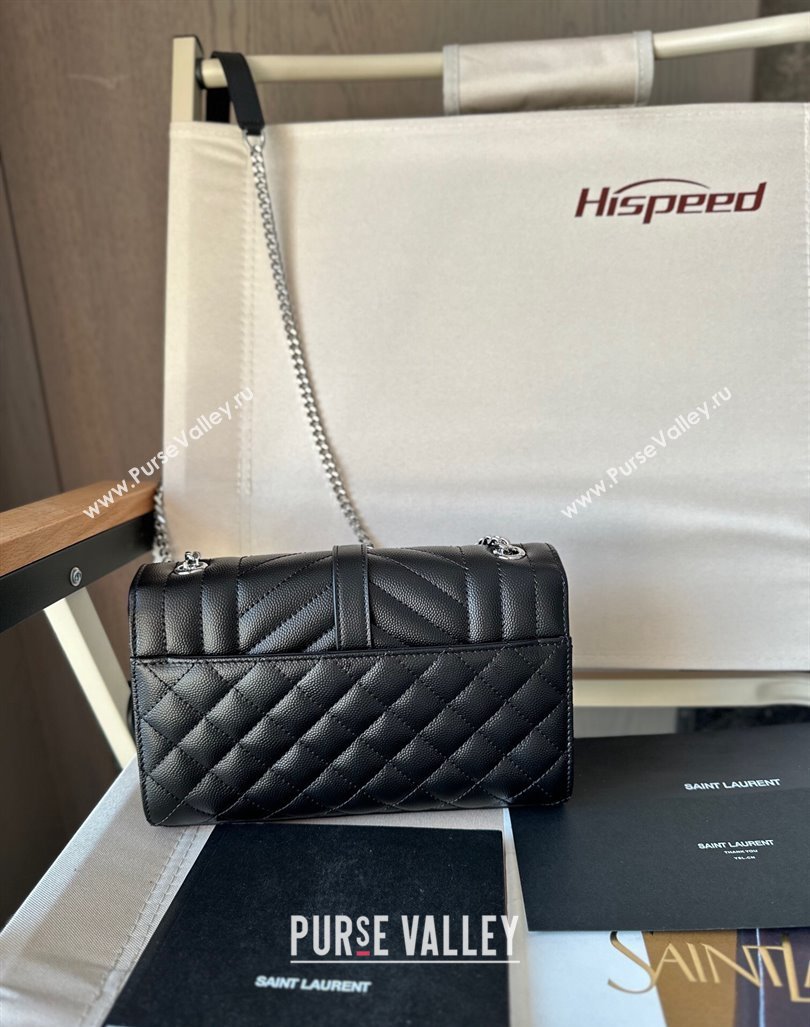 Saint Laurent Envelope Small Bag in Grained Leather 600195 Black/Silver 2024 TOP (Hongs-240803029)