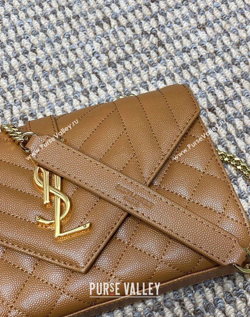 Saint Laurent Envelope Small Chain Bag in Grained Leather 526286 Brown 2024 (YY-240803056)