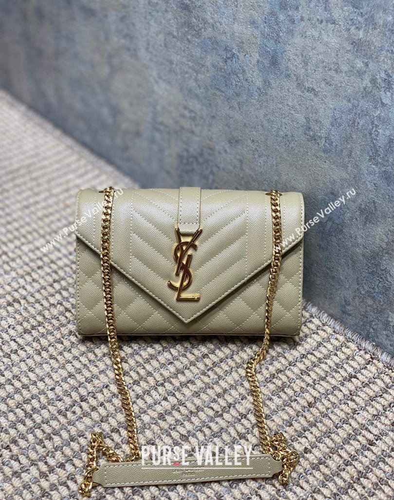 Saint Laurent Envelope Small Chain Bag in Grained Leather 526286 Beige 2024 (YY-240803057)