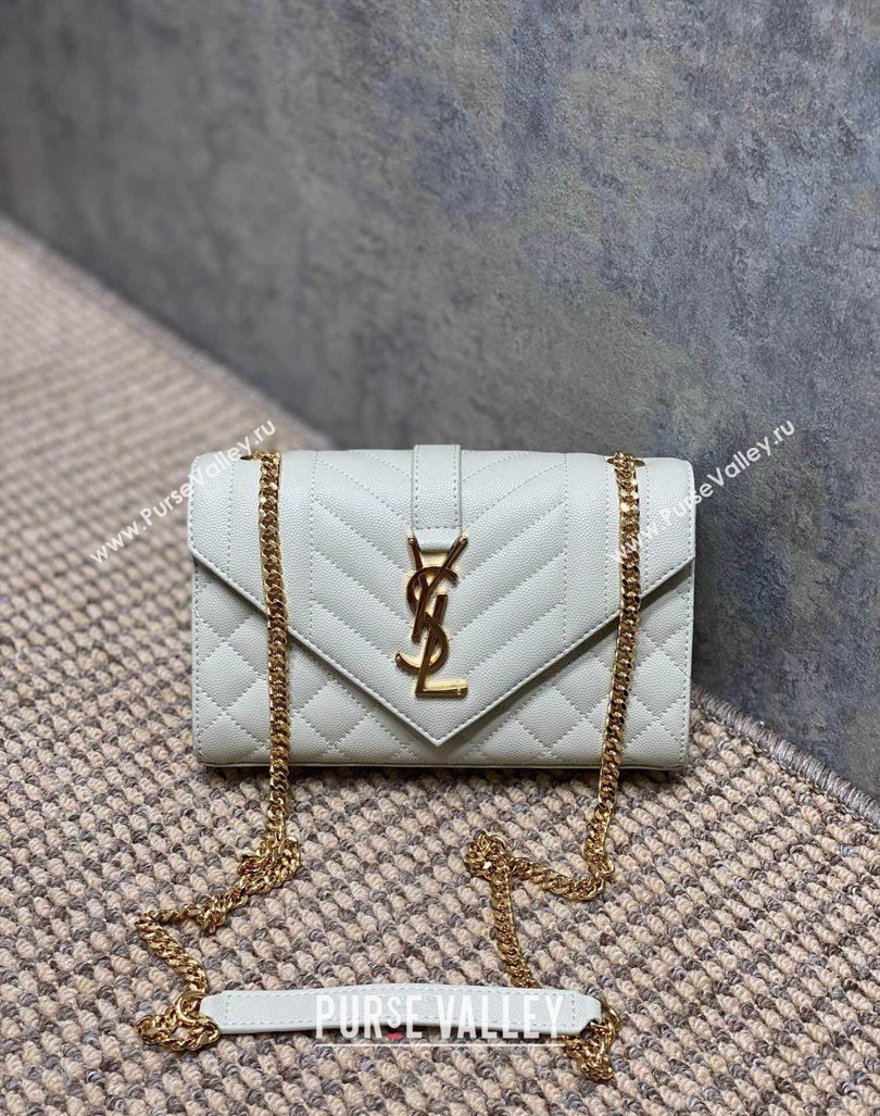 Saint Laurent Envelope Small Chain Bag in Grained Leather 526286 White 2024 (YY-240803058)