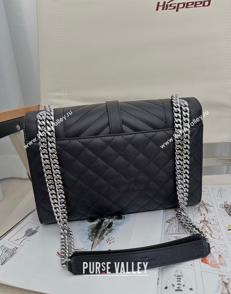 Saint Laurent Envelope Medium Bag in Grained Leather 600185 Black/Silver 2024 TOP (Hongs-240803034)