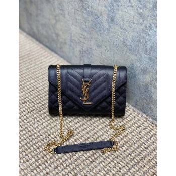 Saint Laurent Envelope Small Chain Bag in Grained Leather 526286 Black/Gold 2024 (YY-240803060)