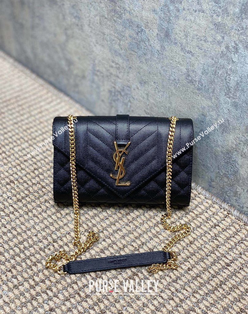 Saint Laurent Envelope Small Chain Bag in Grained Leather 526286 Black/Gold 2024 (YY-240803060)