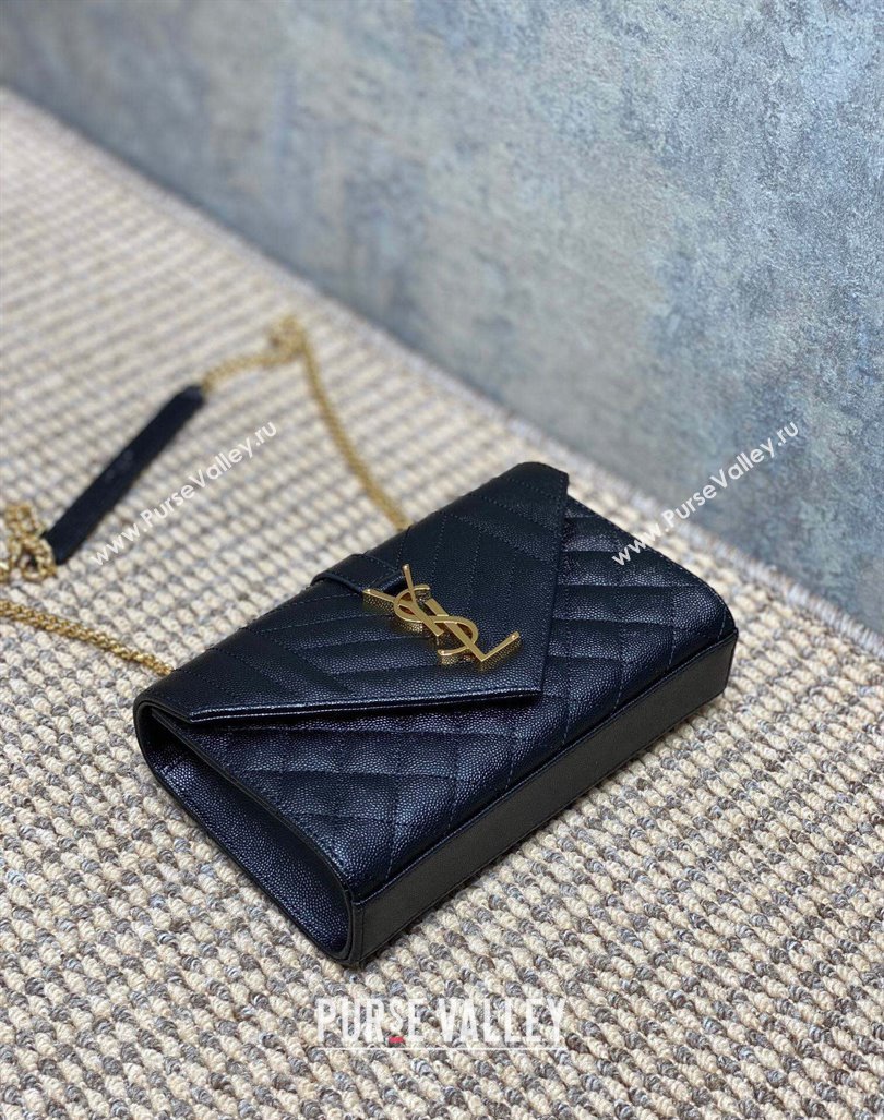 Saint Laurent Envelope Small Chain Bag in Grained Leather 526286 Black/Gold 2024 (YY-240803060)