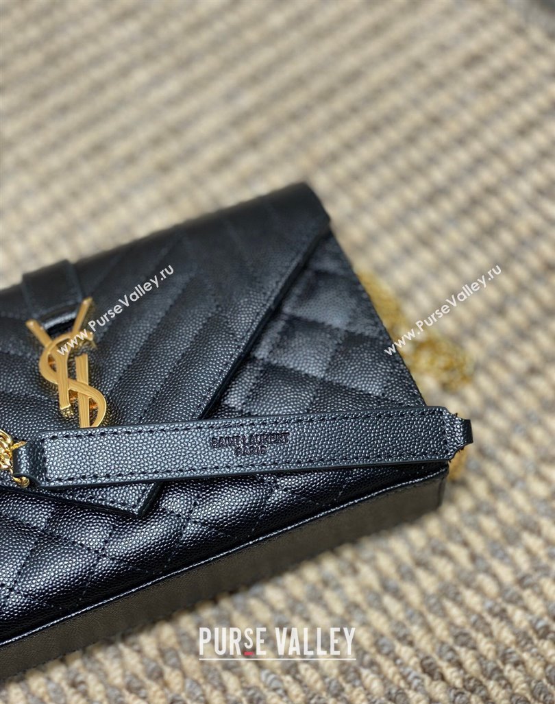 Saint Laurent Envelope Small Chain Bag in Grained Leather 526286 Black/Gold 2024 (YY-240803060)