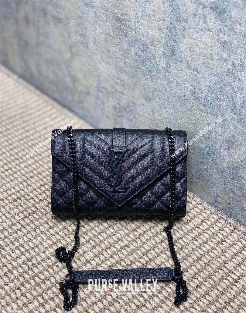 Saint Laurent Envelope Small Chain Bag in Grained Leather 526286 All Black 2024 (YY-240803061)