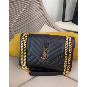 Saint Laurent Envelope Medium Bag in Grained Leather 600185 Black/Gold 2024 TOP (Hongs-240803035)