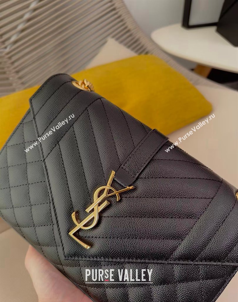 Saint Laurent Envelope Medium Bag in Grained Leather 600185 Black/Gold 2024 TOP (Hongs-240803035)